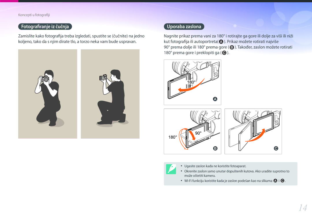 Samsung EV-NX30ZZBGBRS manual Fotografiranje iz čučnja, Uporaba zaslona 