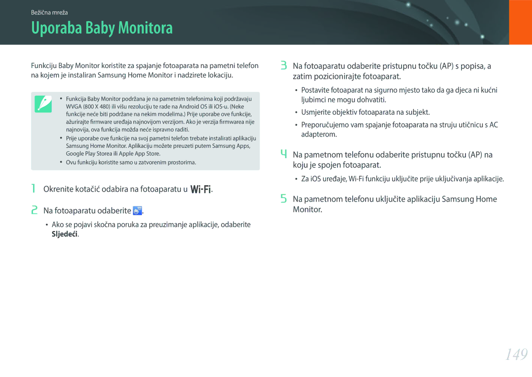 Samsung EV-NX30ZZBGBRS manual Uporaba Baby Monitora, 149 