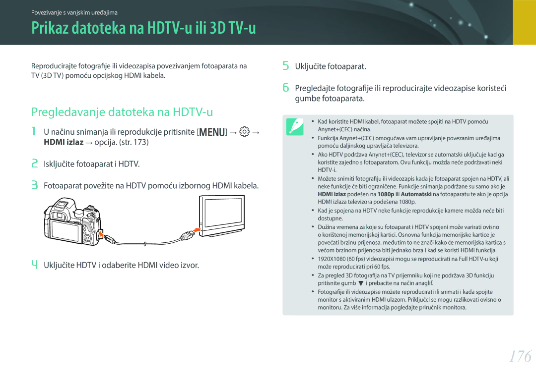 Samsung EV-NX30ZZBGBRS manual 176, Pregledavanje datoteka na HDTV-u 