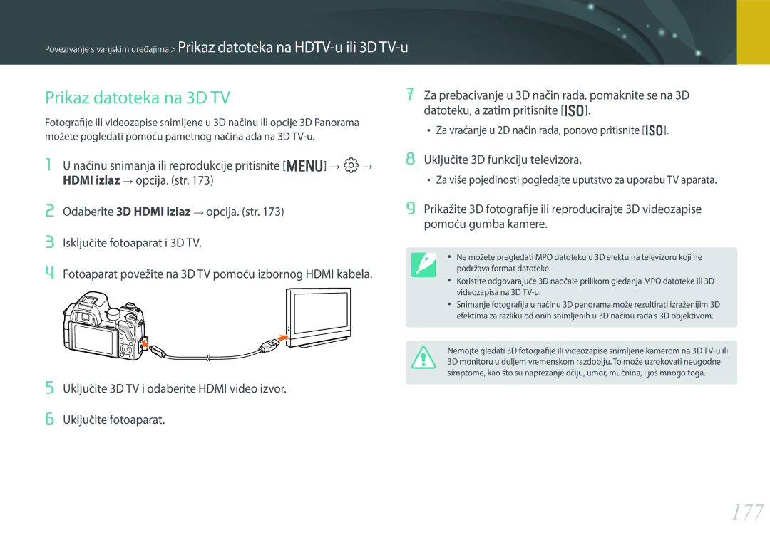 Samsung EV-NX30ZZBGBRS manual 177, Prikaz datoteka na 3D TV 