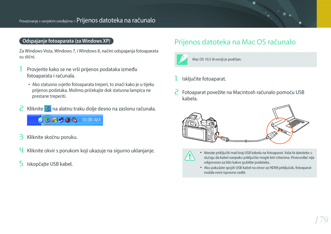 Samsung EV-NX30ZZBGBRS manual 179, Prijenos datoteka na Mac OS računalo, Odspajanje fotoaparata za Windows XP 