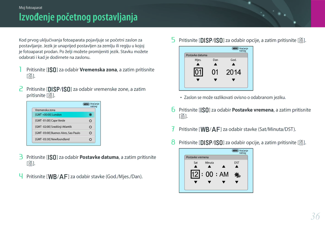 Samsung EV-NX30ZZBGBRS manual Izvođenje početnog postavljanja 