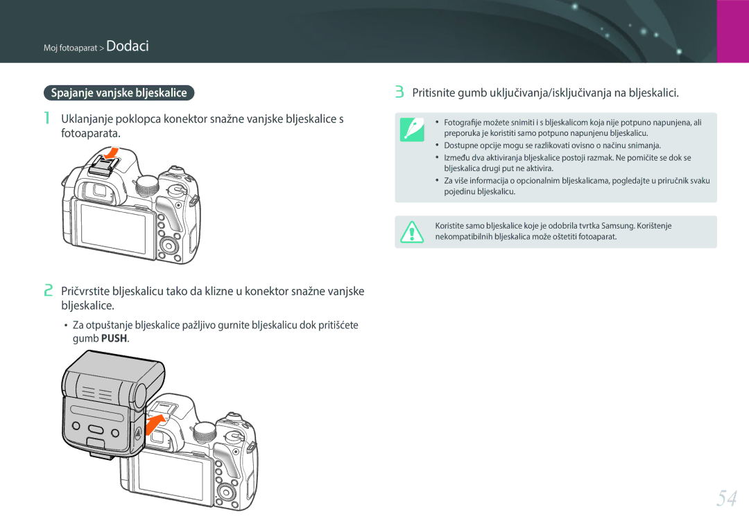 Samsung EV-NX30ZZBGBRS manual Spajanje vanjske bljeskalice 