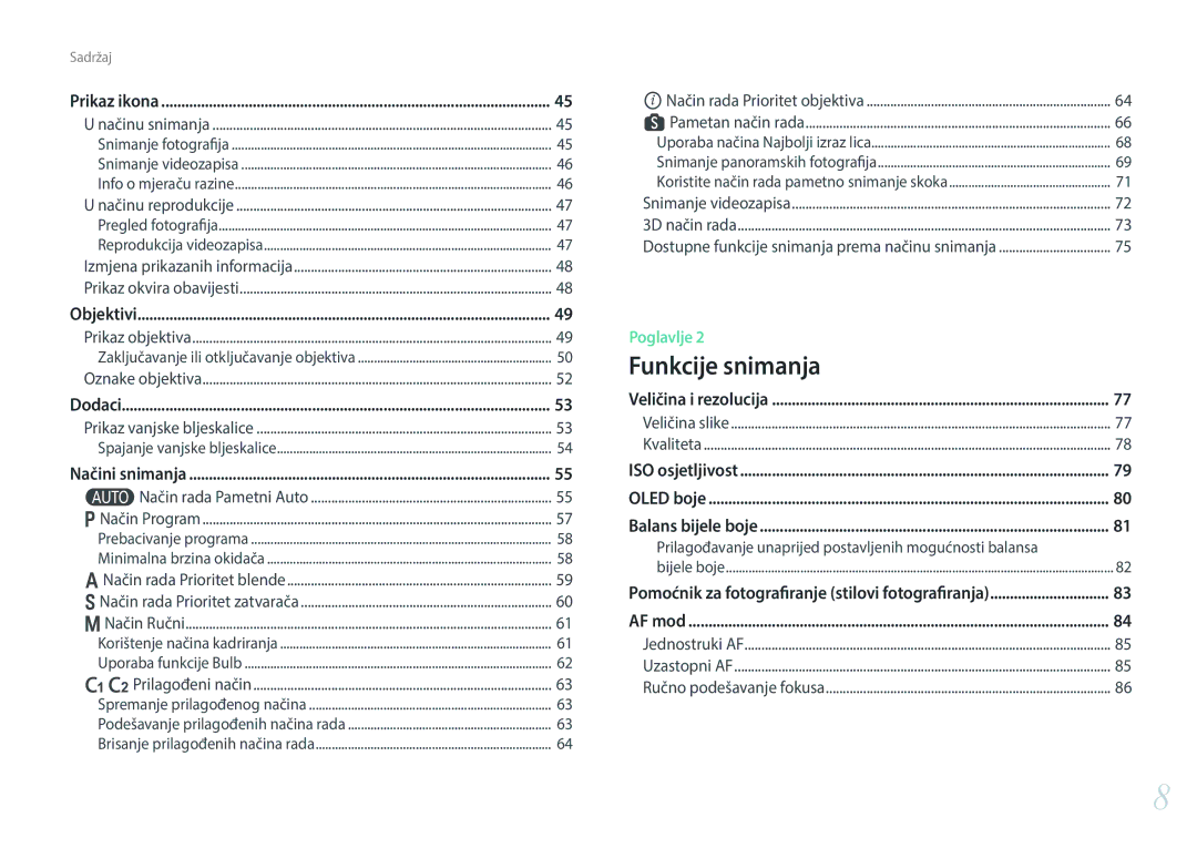 Samsung EV-NX30ZZBGBRS manual Prilagođavanje unaprijed postavljenih mogućnosti balansa, Prikaz ikona 