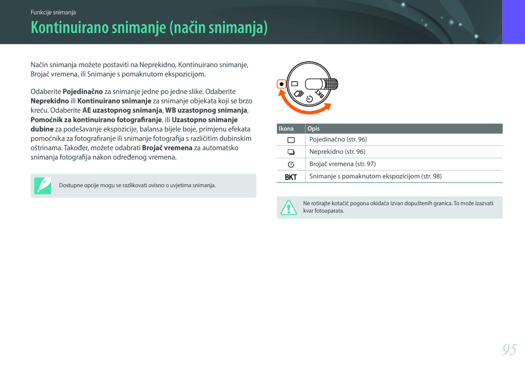 Samsung EV-NX30ZZBGBRS manual Kontinuirano snimanje način snimanja 