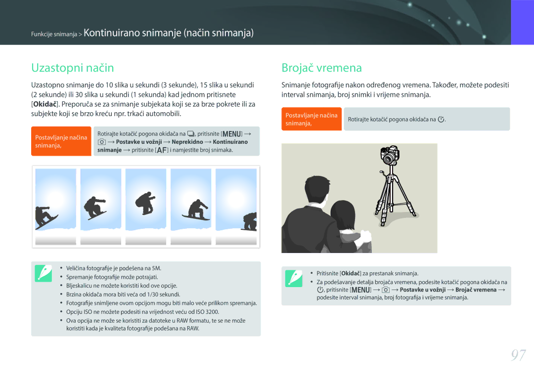 Samsung EV-NX30ZZBGBRS manual Uzastopni način, Brojač vremena 