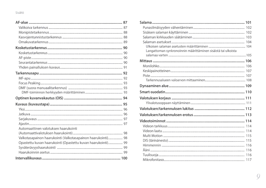 Samsung EV-NX30ZZBGBSE, EV-NX30ZZBGBDK manual Automaattinen valotuksen haarukointi 