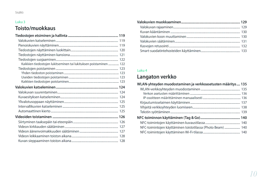 Samsung EV-NX30ZZBGBDK, EV-NX30ZZBGBSE manual 119, 124, 126, 129, 135, 140 