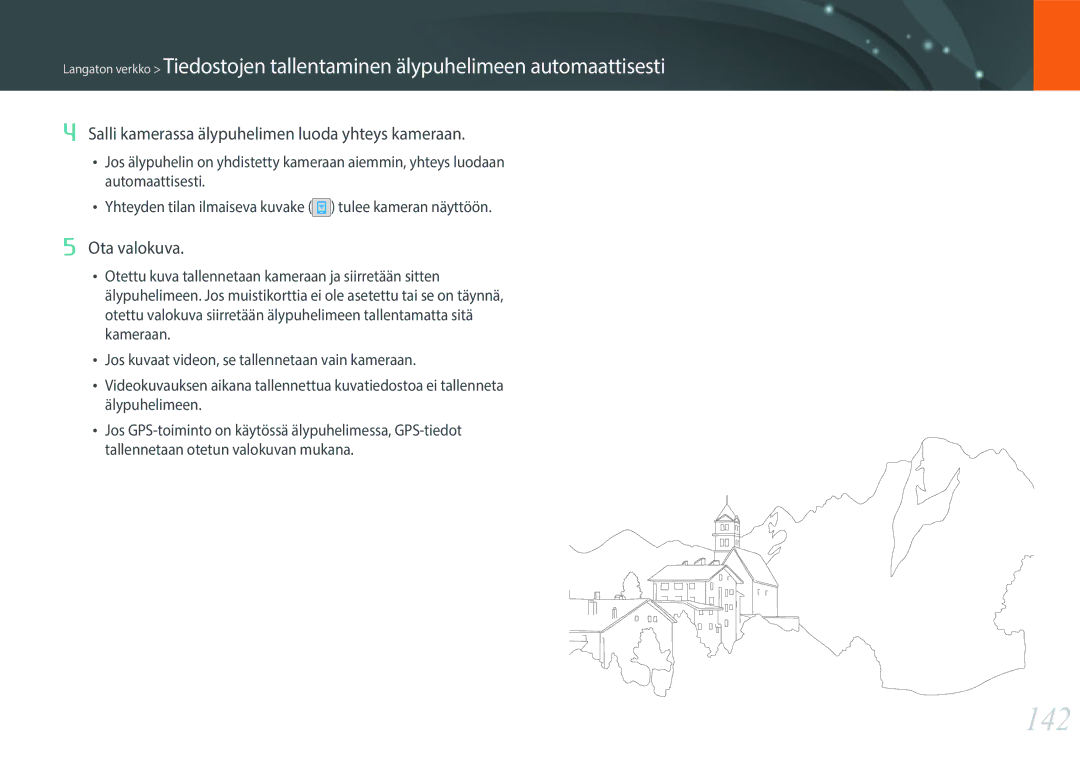 Samsung EV-NX30ZZBGBDK, EV-NX30ZZBGBSE manual 142, Salli kamerassa älypuhelimen luoda yhteys kameraan, Ota valokuva 