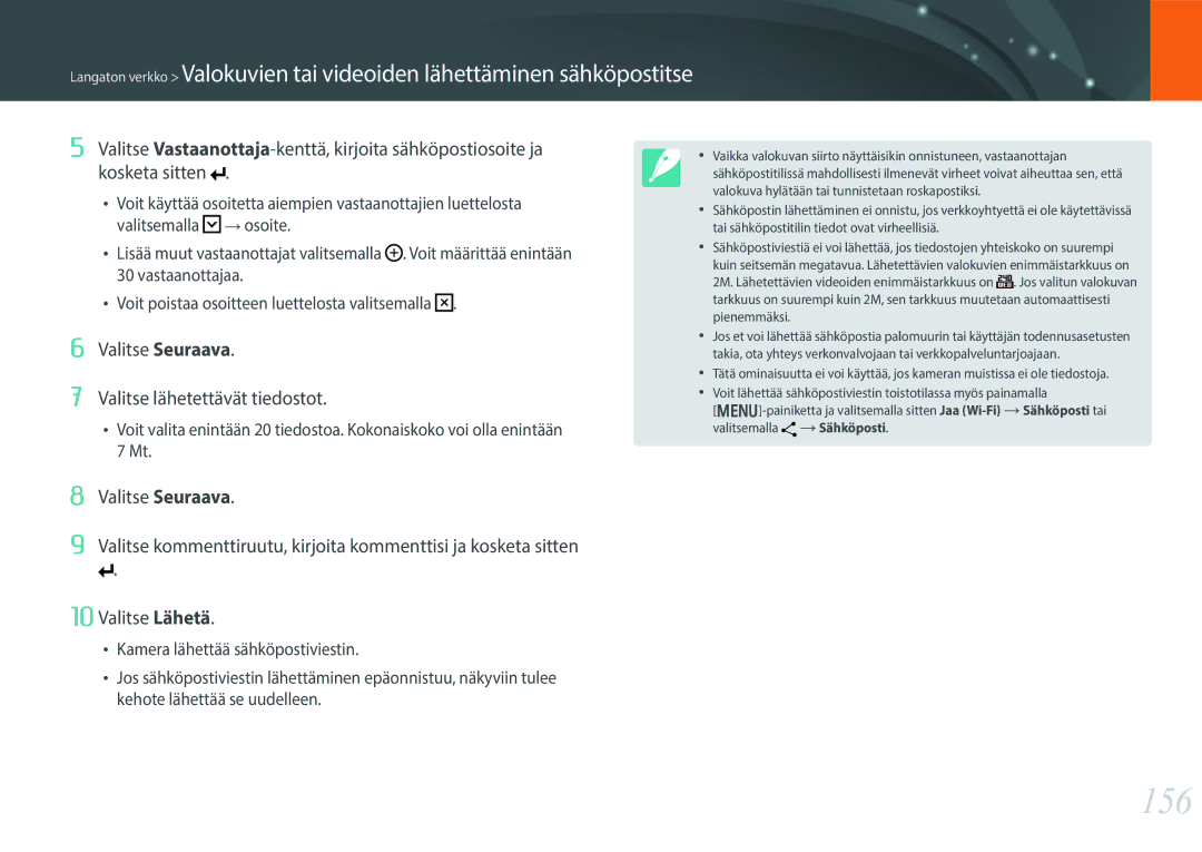 Samsung EV-NX30ZZBGBDK, EV-NX30ZZBGBSE manual 156, Valitse Seuraava Valitse lähetettävät tiedostot, Valitsemalla 