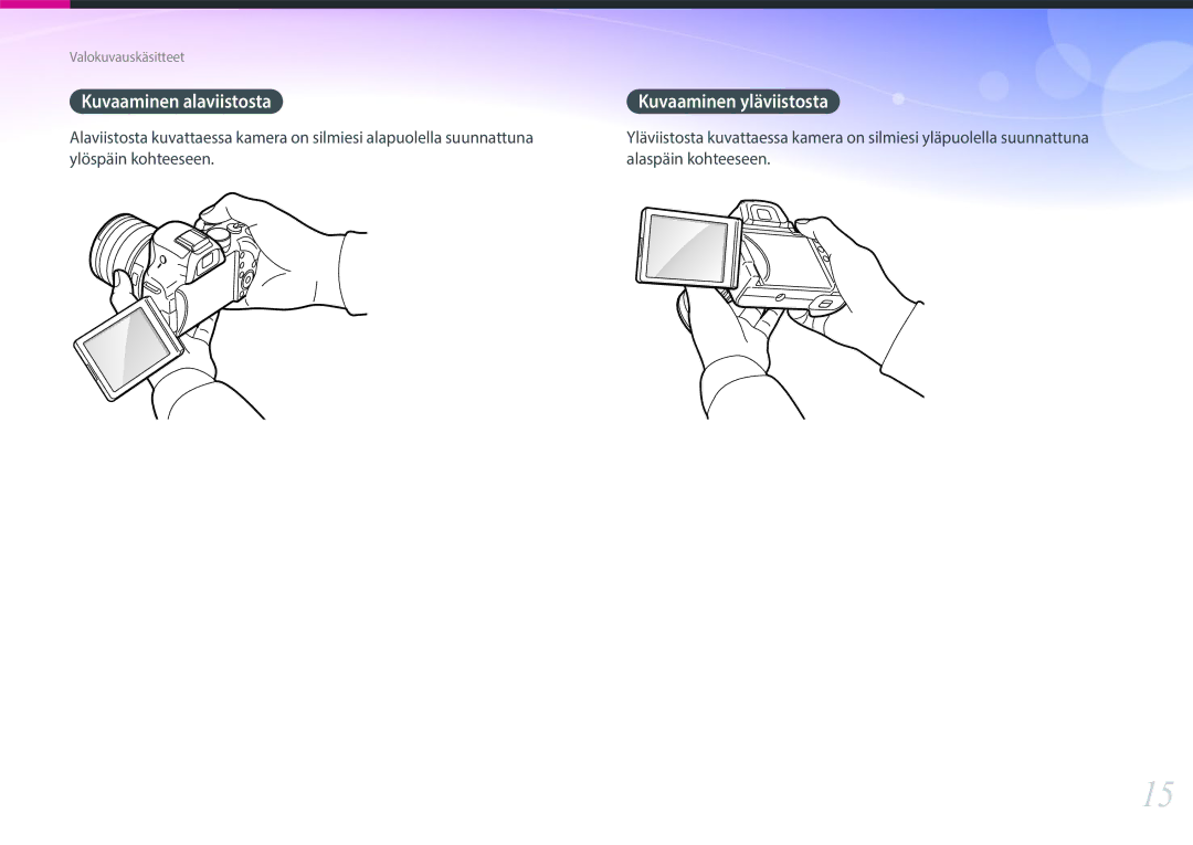 Samsung EV-NX30ZZBGBSE, EV-NX30ZZBGBDK manual Ylöspäin kohteeseen Alaspäin kohteeseen 