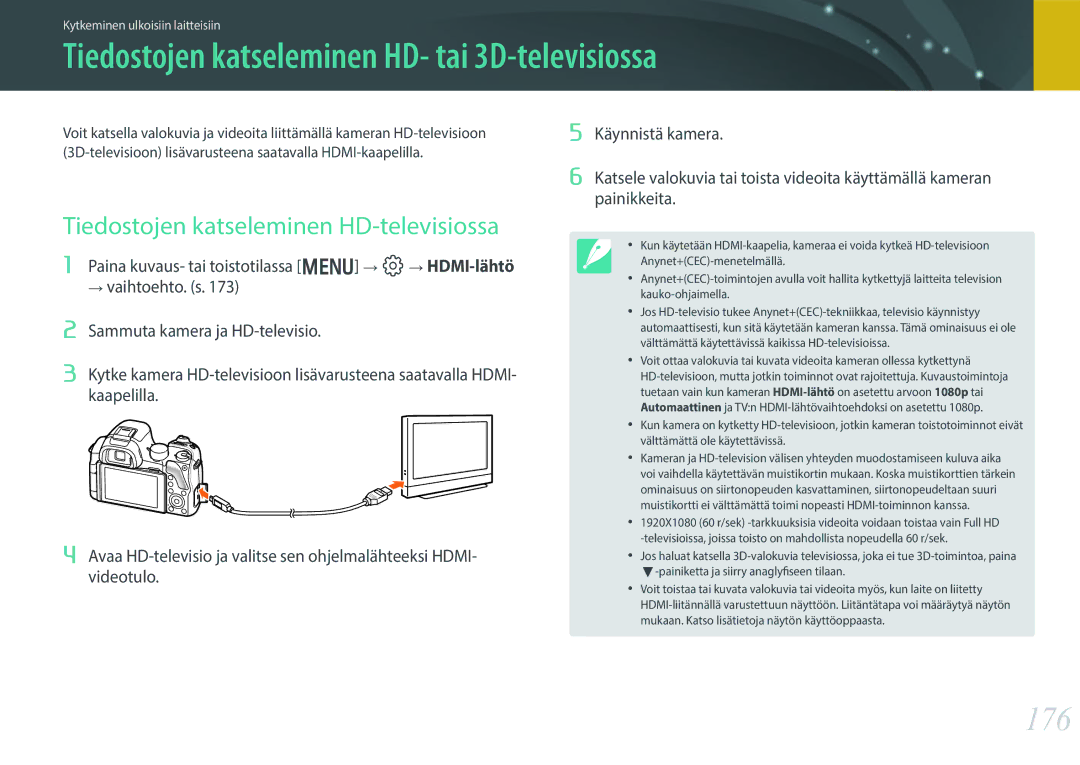 Samsung EV-NX30ZZBGBDK Tiedostojen katseleminen HD- tai 3D-televisiossa, 176, Tiedostojen katseleminen HD-televisiossa 