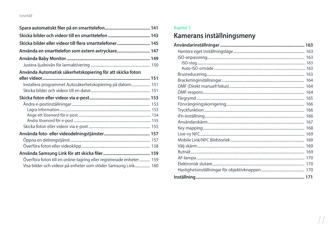 Samsung EV-NX30ZZBGBSE 143, 145, 147, 149, Använda Automatisk säkerhetskopiering för att skicka foton, 151, 153, 157, 163 