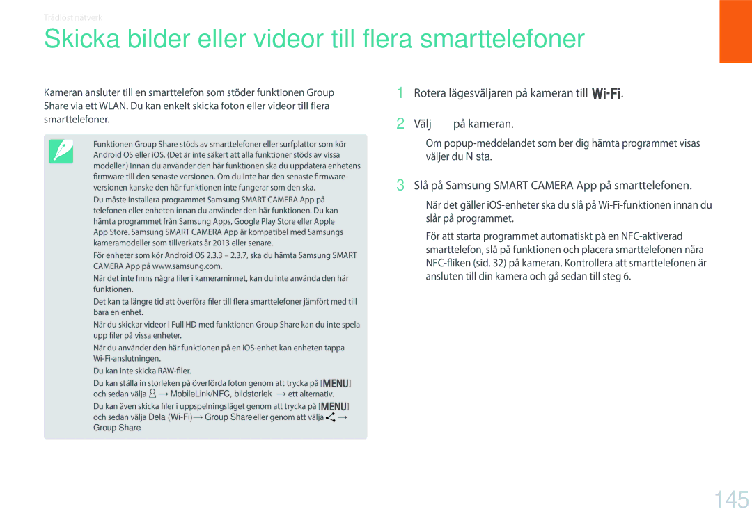 Samsung EV-NX30ZZBGBSE, EV-NX30ZZBGBDK manual Skicka bilder eller videor till flera smarttelefoner, 145 