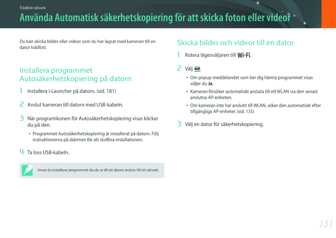 Samsung EV-NX30ZZBGBSE, EV-NX30ZZBGBDK manual 151, Skicka bilder och videor till en dator, Rotera lägesväljaren till B Välj 