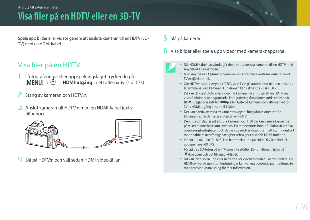 Samsung EV-NX30ZZBGBDK, EV-NX30ZZBGBSE manual 176, Visa filer på en Hdtv 