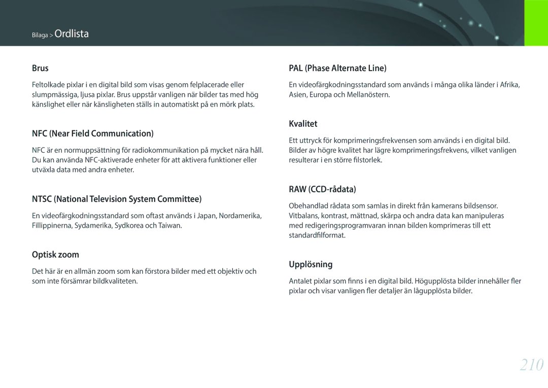 Samsung EV-NX30ZZBGBDK, EV-NX30ZZBGBSE manual 210 