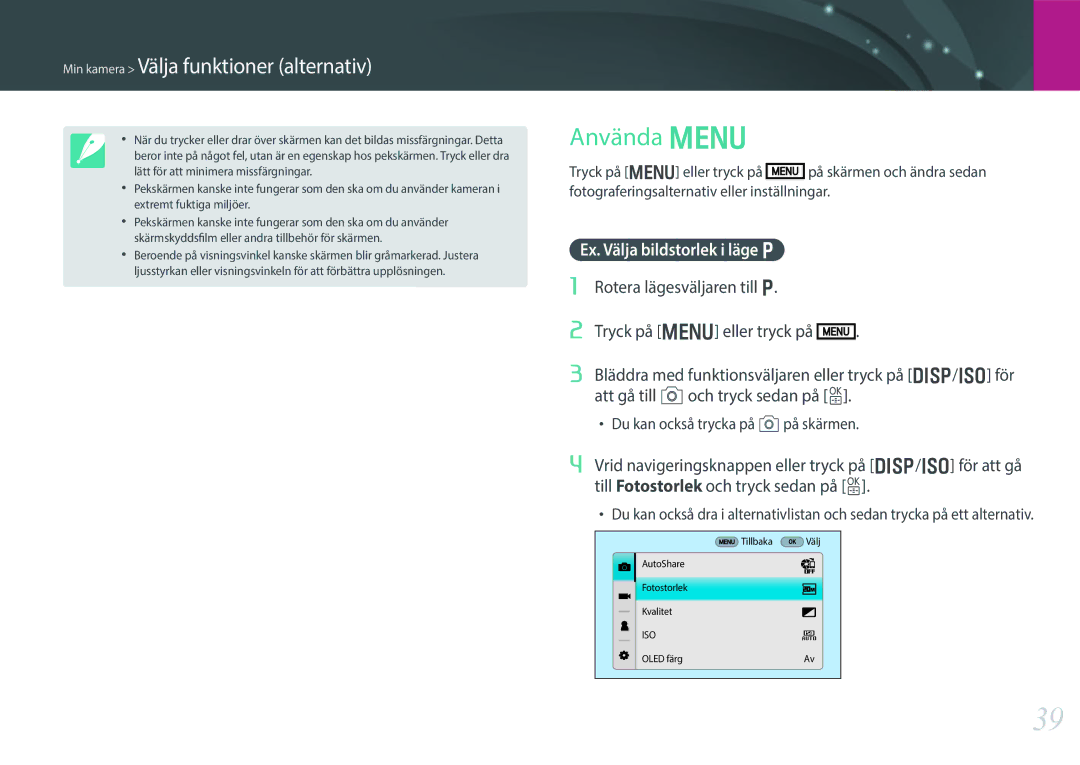 Samsung EV-NX30ZZBGBSE, EV-NX30ZZBGBDK manual Använda m, Tryck på m eller tryck på 