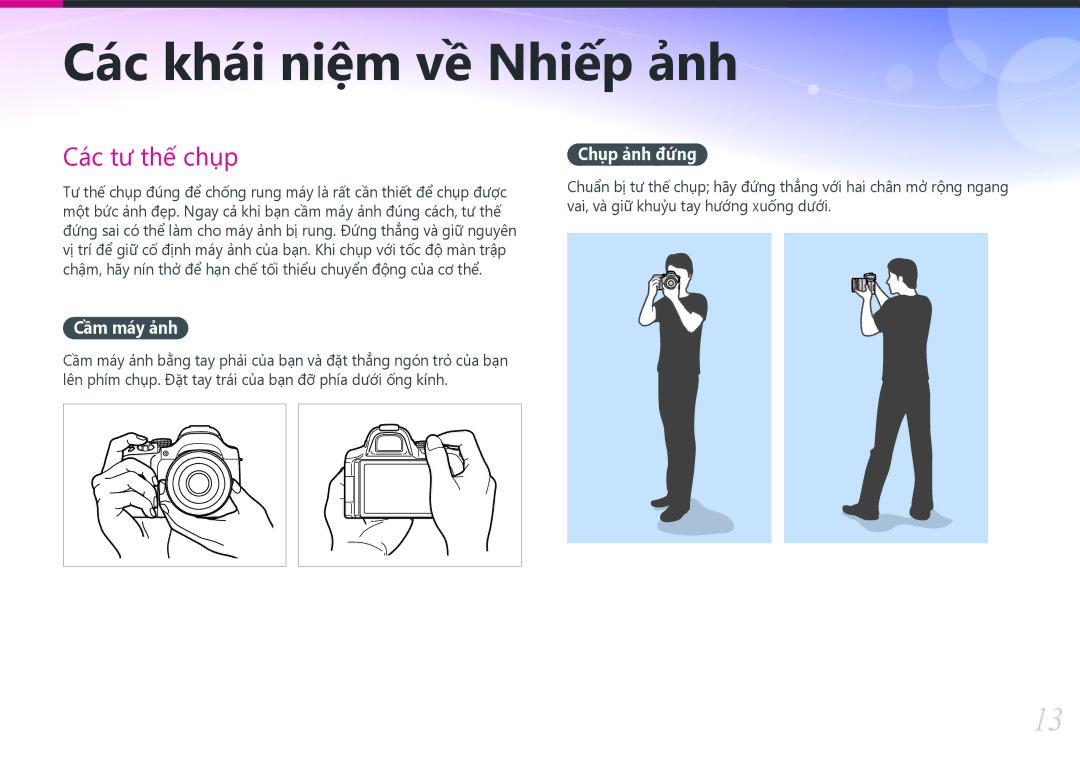 Samsung EV-NX30ZZBGBVN manual Các khái niệm về Nhiếp ảnh, Cầm máy ảnh 