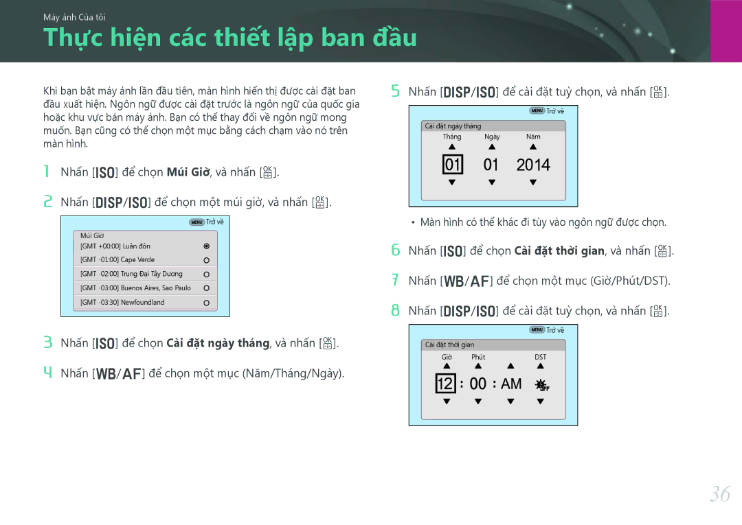 Samsung EV-NX30ZZBGBVN manual Thực hiện các thiết lập ban đầu, Màn hình 