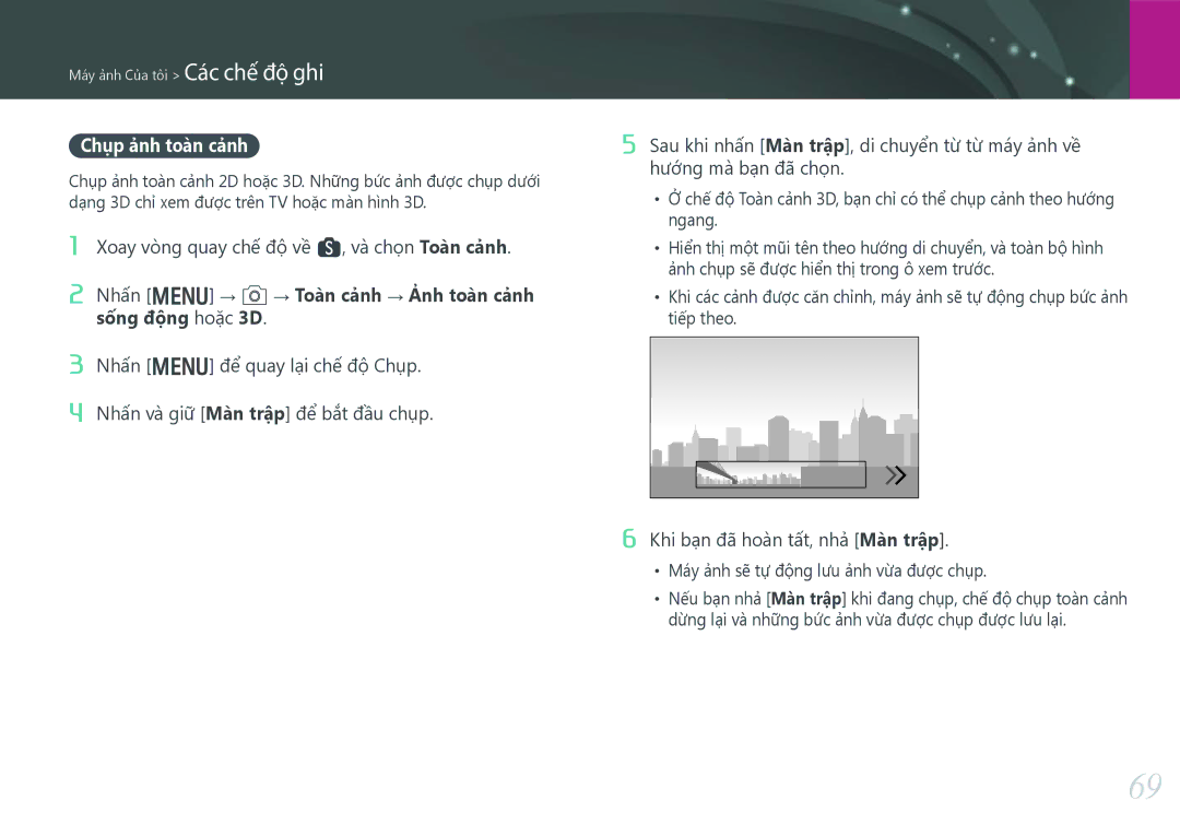 Samsung EV-NX30ZZBGBVN manual Chụp ảnh toàn cảnh, Xoay vòng quay chế độ về s, và chọn Toàn cảnh 