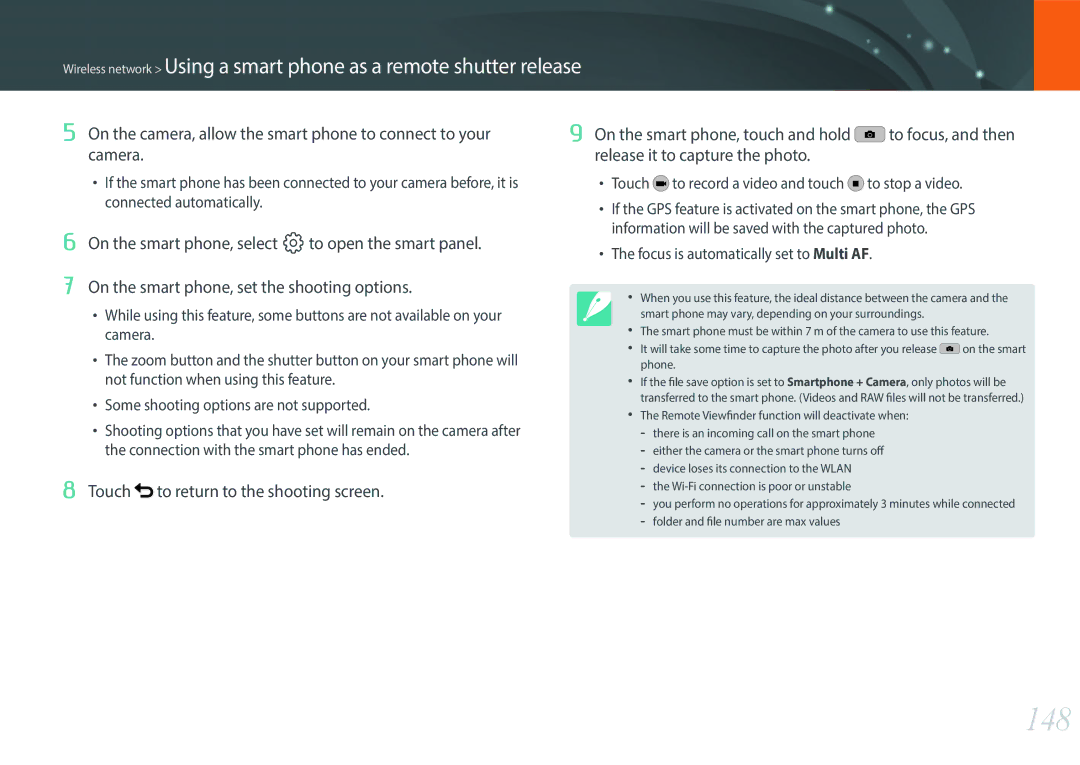 Samsung EV-NX30ZZBMBDE, EV-NX30ZZBZBDE, EV-NX30ZZBZBTR manual 148, Touch to record a video and touch to stop a video 