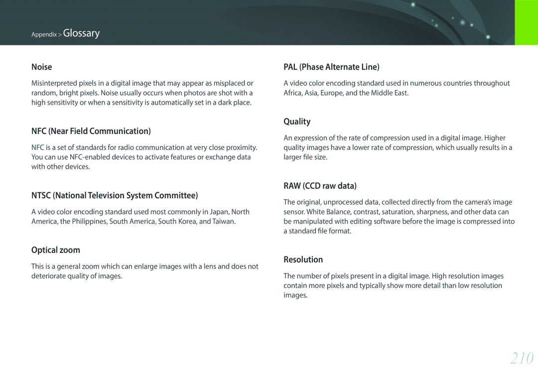 Samsung EV-NX30ZZBGBIT, EV-NX30ZZBZBDE, EV-NX30ZZBZBTR, EV-NX30ZZBGBDE, EV-NX30ZZBGBHU, EV-NX30ZZBMBDE, EV-NX30ZZBGBFR manual 210 