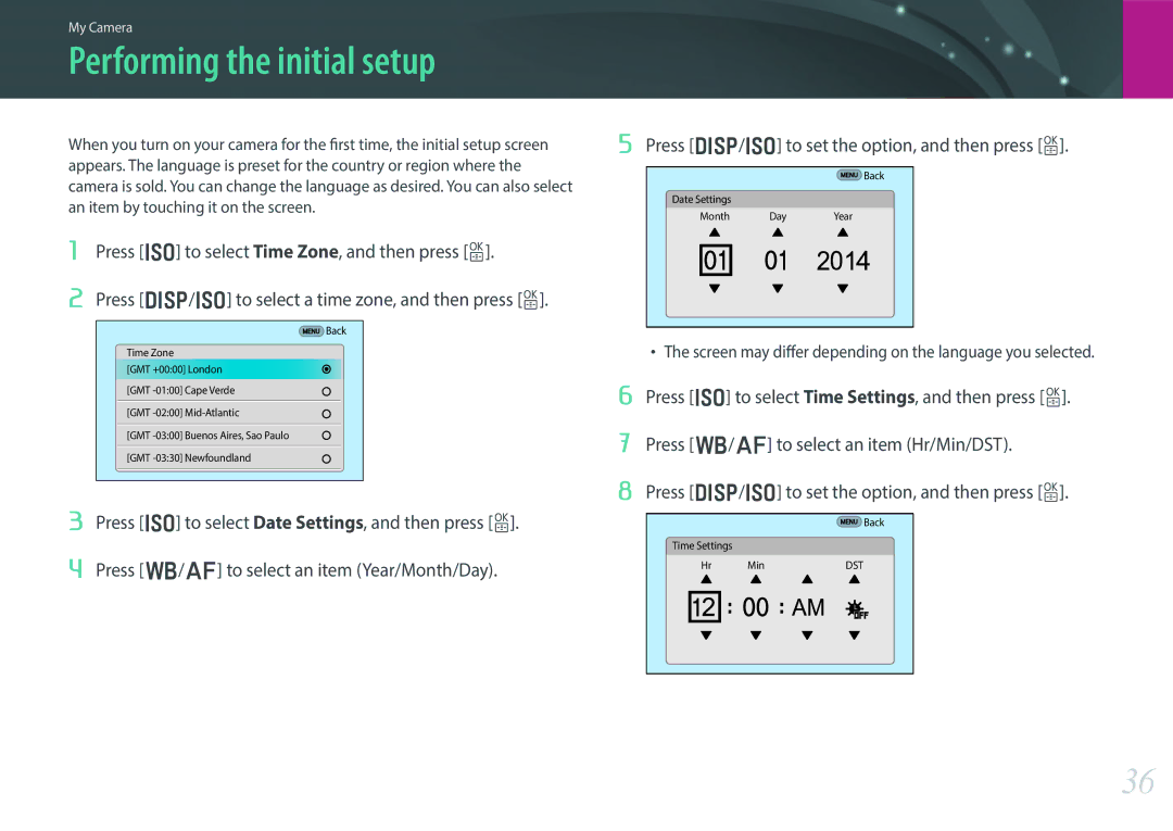 Samsung EV-NX30ZZBGBIT, EV-NX30ZZBZBDE, EV-NX30ZZBZBTR, EV-NX30ZZBGBDE, EV-NX30ZZBGBHU manual Performing the initial setup 