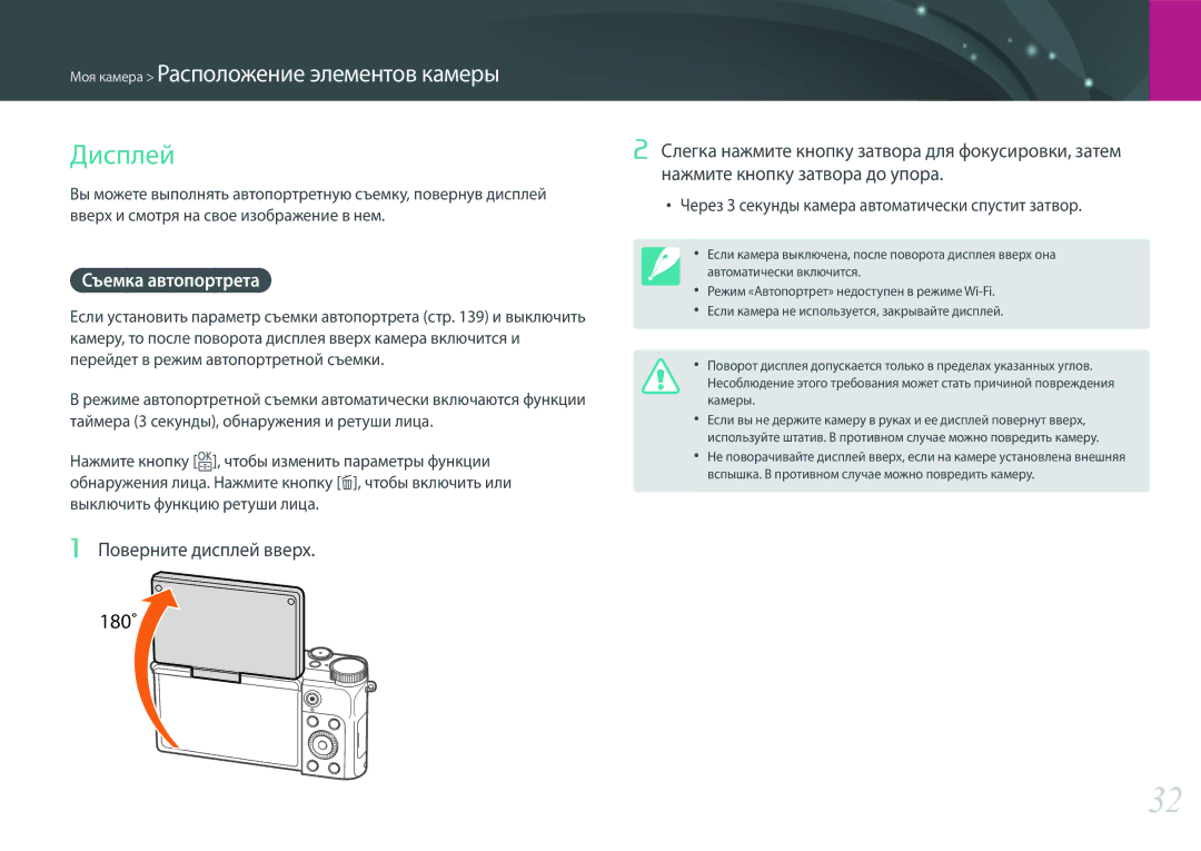 Samsung EV-NX3000BEIKZ, EV-NX3300BEBRU, EV-NX3000BEHKZ, EV-NX3000BEIRU Дисплей, Съемка автопортрета, Поверните дисплей вверх 