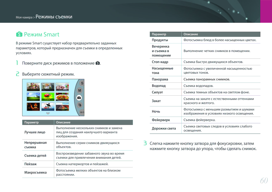 Samsung EV-NX3000BEIKZ, EV-NX3300BEBRU, EV-NX3000BEHKZ, EV-NX3000BEIRU, EV-NX3000BEHRU, EV-NX3300BEWRU manual SРежим Smart 