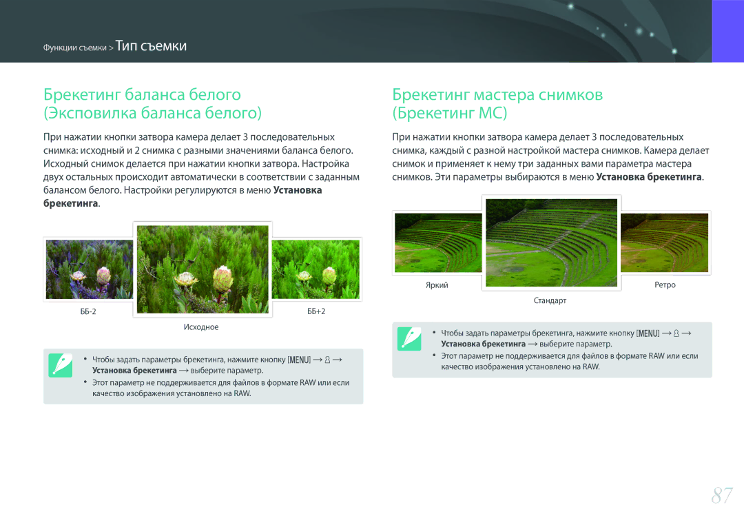 Samsung EV-NX3300BEWRU manual Брекетинг мастера снимков Брекетинг МС, Брекетинг баланса белого Эксповилка баланса белого 