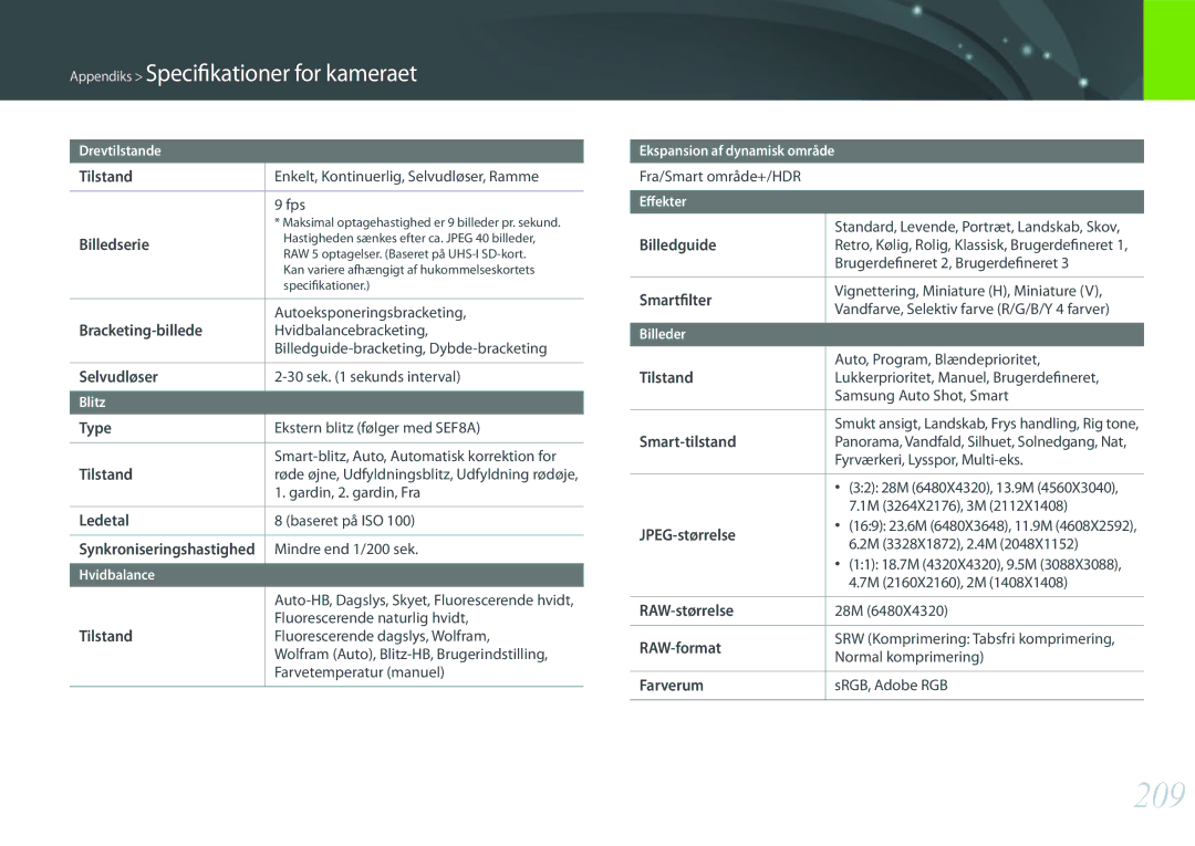 Samsung EV-NX500ZBMHDK, EV-NX500ZBMIDK, EV-NX500ZBMJDK, EV-NX500ZBMHSE, EV-NX500ZBMISE, EV-NX500ZBMJSE manual 209 