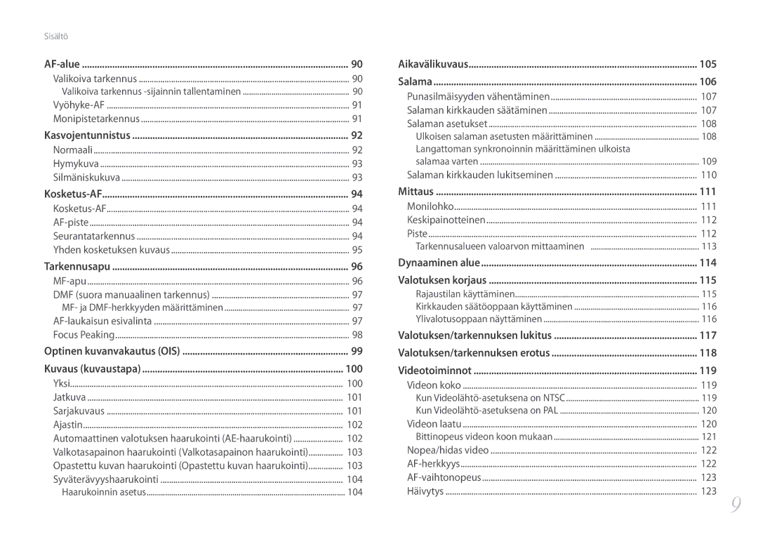 Samsung EV-NX500ZBMISE, EV-NX500ZBMHDK, EV-NX500ZBMIDK, EV-NX500ZBMJDK manual 100, 105, 106, 111, 114, 115, 117, 118, 119 