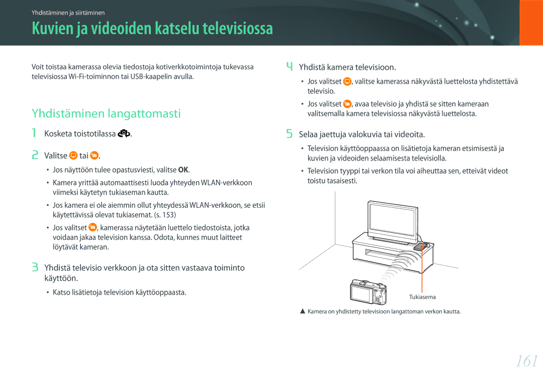 Samsung EV-NX500ZBMHDK 161, Yhdistäminen langattomasti, Kosketa toistotilassa Valitse tai, Yhdistä kamera televisioon 