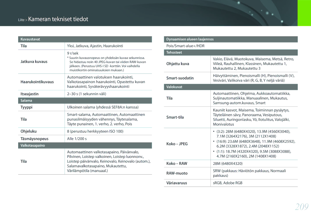 Samsung EV-NX500ZBMHDK, EV-NX500ZBMIDK, EV-NX500ZBMJDK, EV-NX500ZBMHSE, EV-NX500ZBMISE, EV-NX500ZBMJSE manual 209 