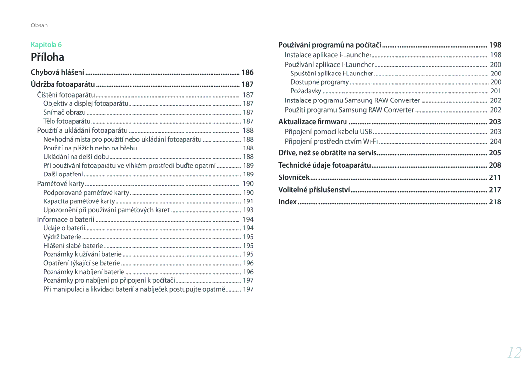 Samsung EV-NX500ZBMIHU, EV-NX500ZBMICH, EV-NX500ZBMHHU manual 186, 187, 198, 205, 208, 211, 217, 218 