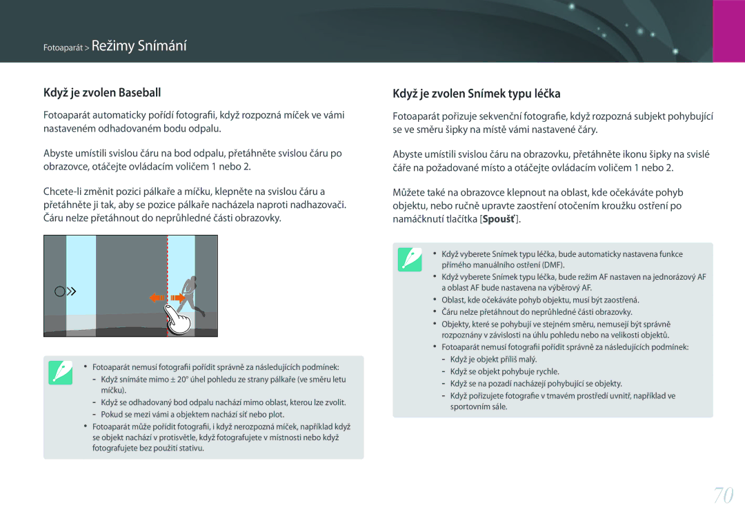 Samsung EV-NX500ZBMHHU, EV-NX500ZBMICH, EV-NX500ZBMIHU manual Když je zvolen Baseball, Když je zvolen Snímek typu léčka 