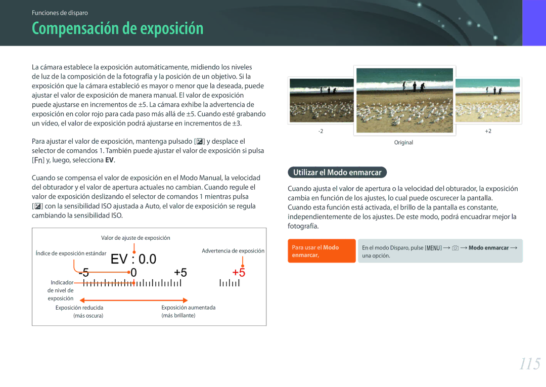 Samsung EV-NX500ZBMIES, EV-NX500ZBMHES manual 115, Utilizar el Modo enmarcar 