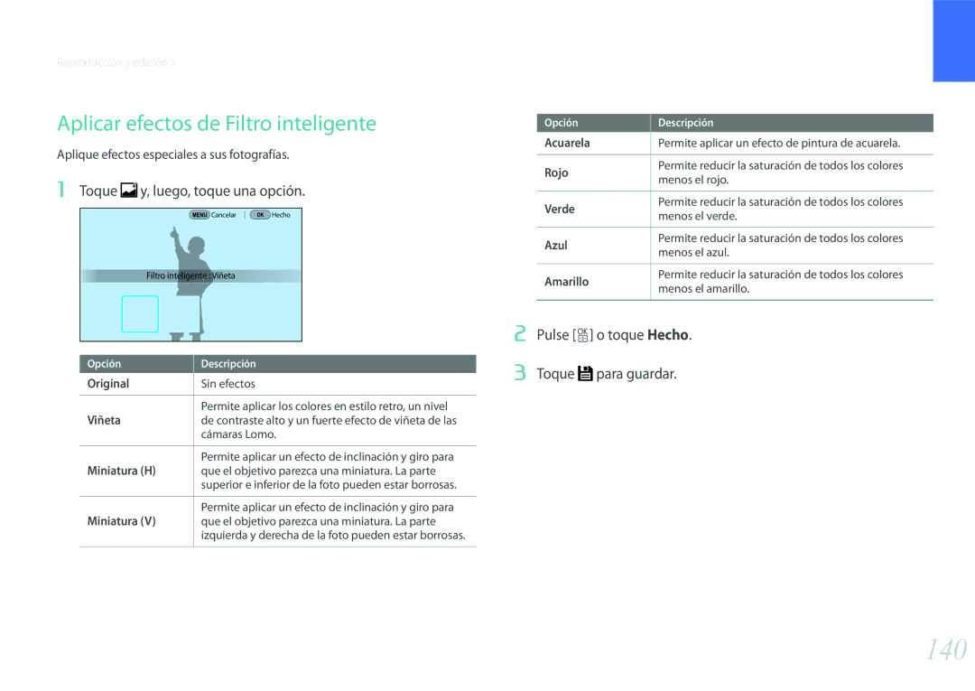 Samsung EV-NX500ZBMHES, EV-NX500ZBMIES manual 140, Aplicar efectos de Filtro inteligente, Original, Miniatura H 