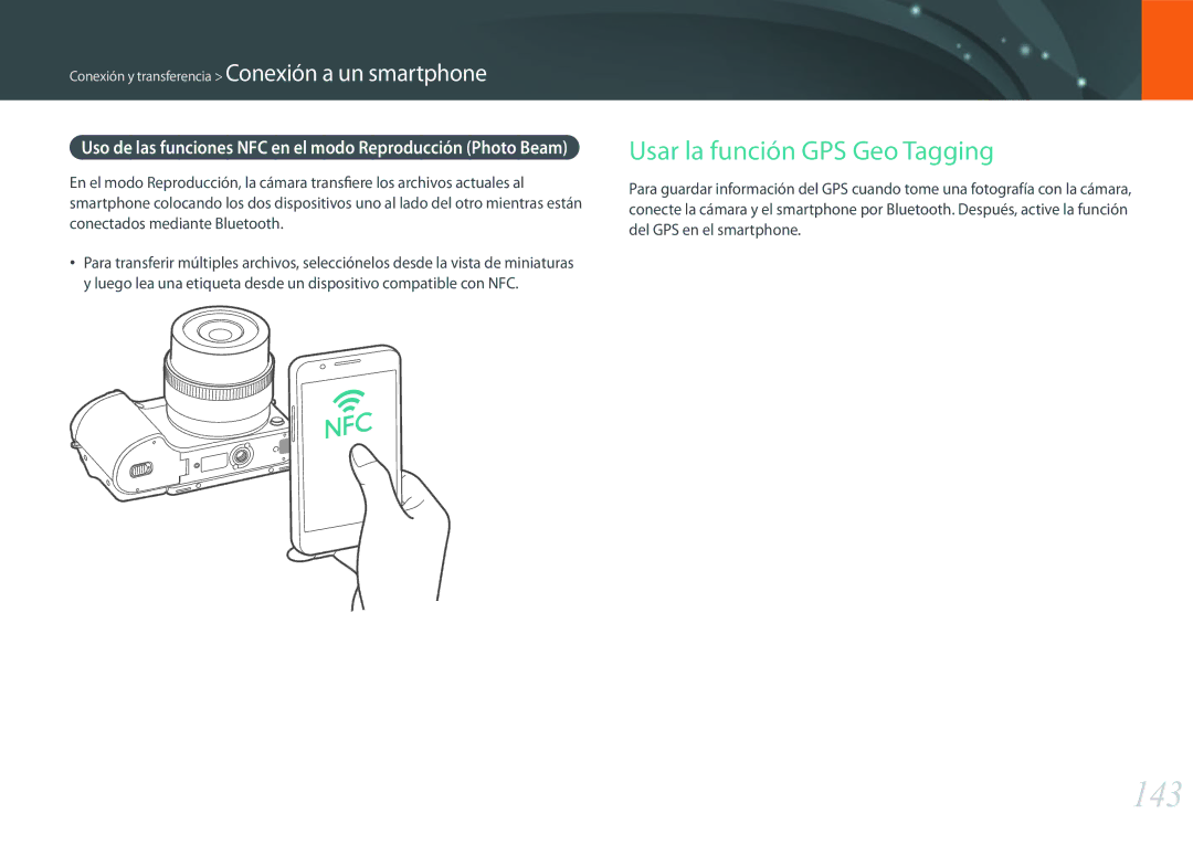 Samsung EV-NX500ZBMIES, EV-NX500ZBMHES manual 143, Usar la función GPS Geo Tagging 