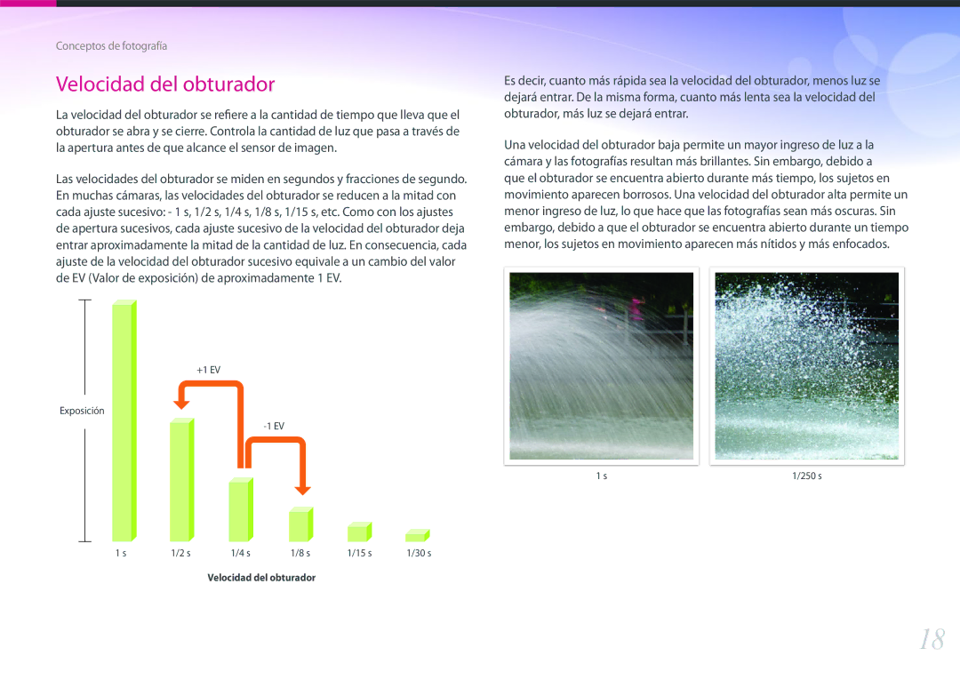 Samsung EV-NX500ZBMHES, EV-NX500ZBMIES manual Velocidad del obturador 