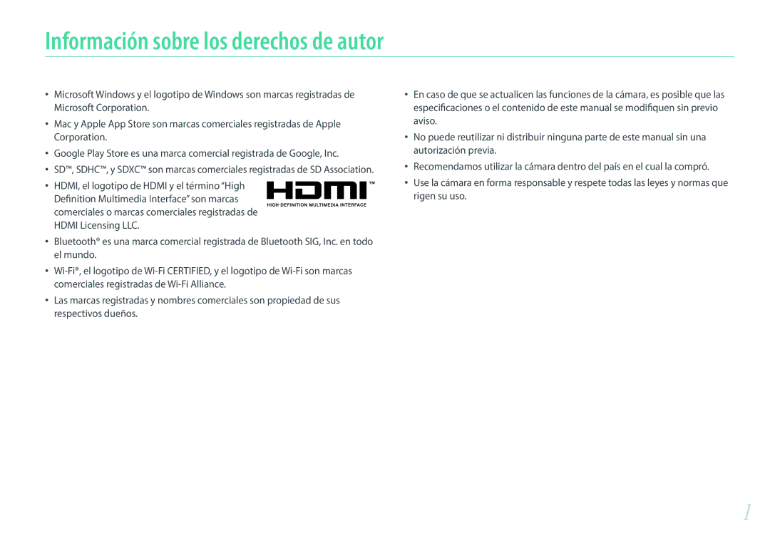 Samsung EV-NX500ZBMIES, EV-NX500ZBMHES manual Información sobre los derechos de autor 