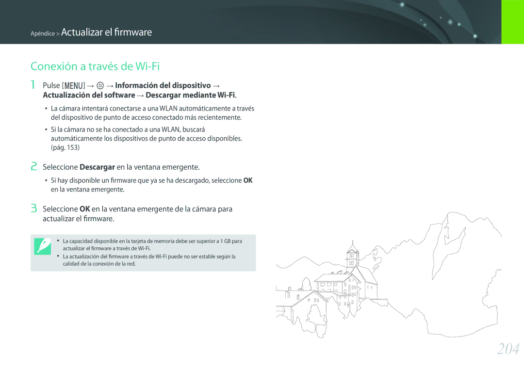 Samsung EV-NX500ZBMHES, EV-NX500ZBMIES manual 204, Conexión a través de Wi-Fi, Seleccione Descargar en la ventana emergente 