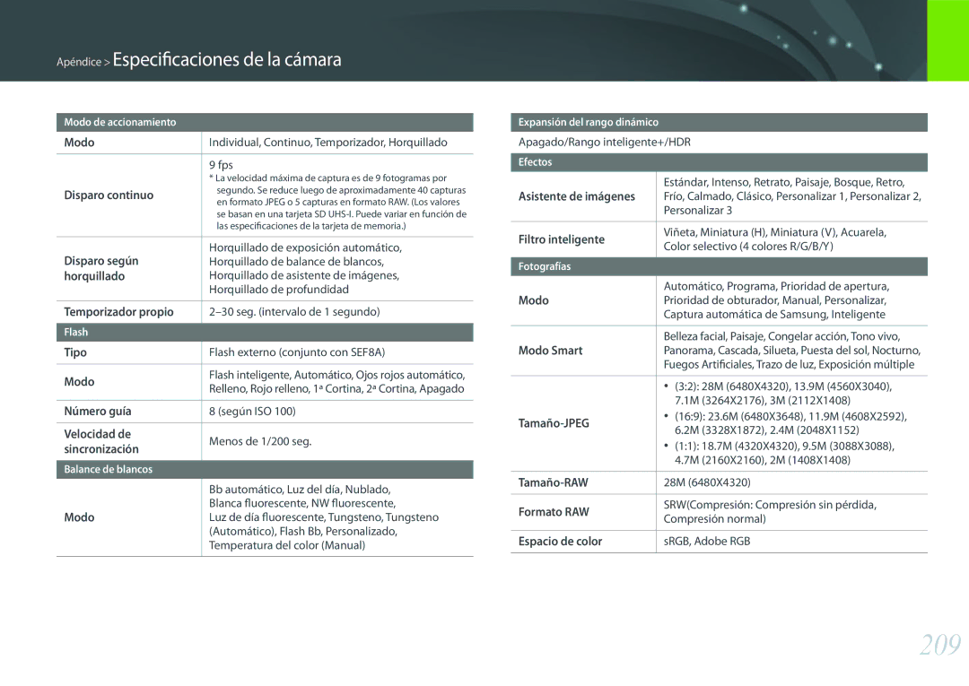 Samsung EV-NX500ZBMIES, EV-NX500ZBMHES manual 209 