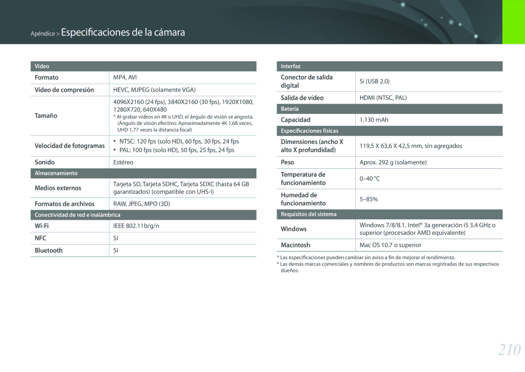 Samsung EV-NX500ZBMHES, EV-NX500ZBMIES manual 210 