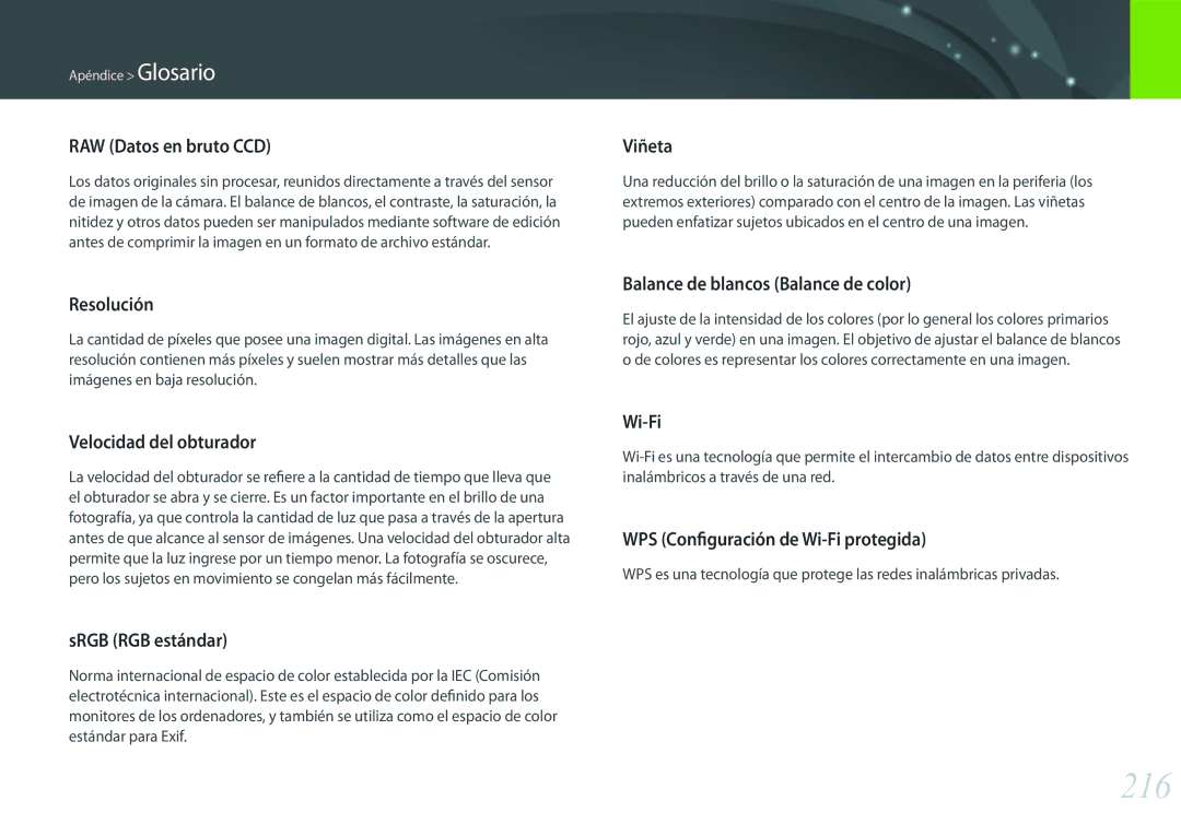 Samsung EV-NX500ZBMHES, EV-NX500ZBMIES manual 216 