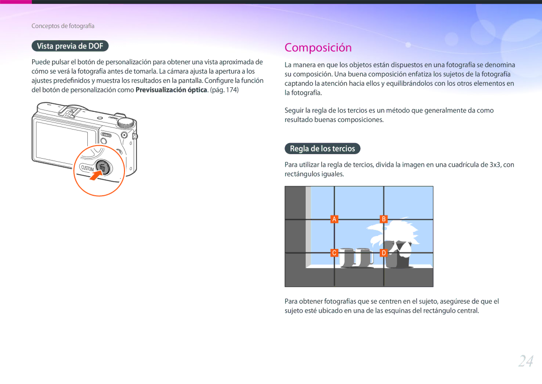 Samsung EV-NX500ZBMHES, EV-NX500ZBMIES manual Vista previa de DOF, Regla de los tercios 