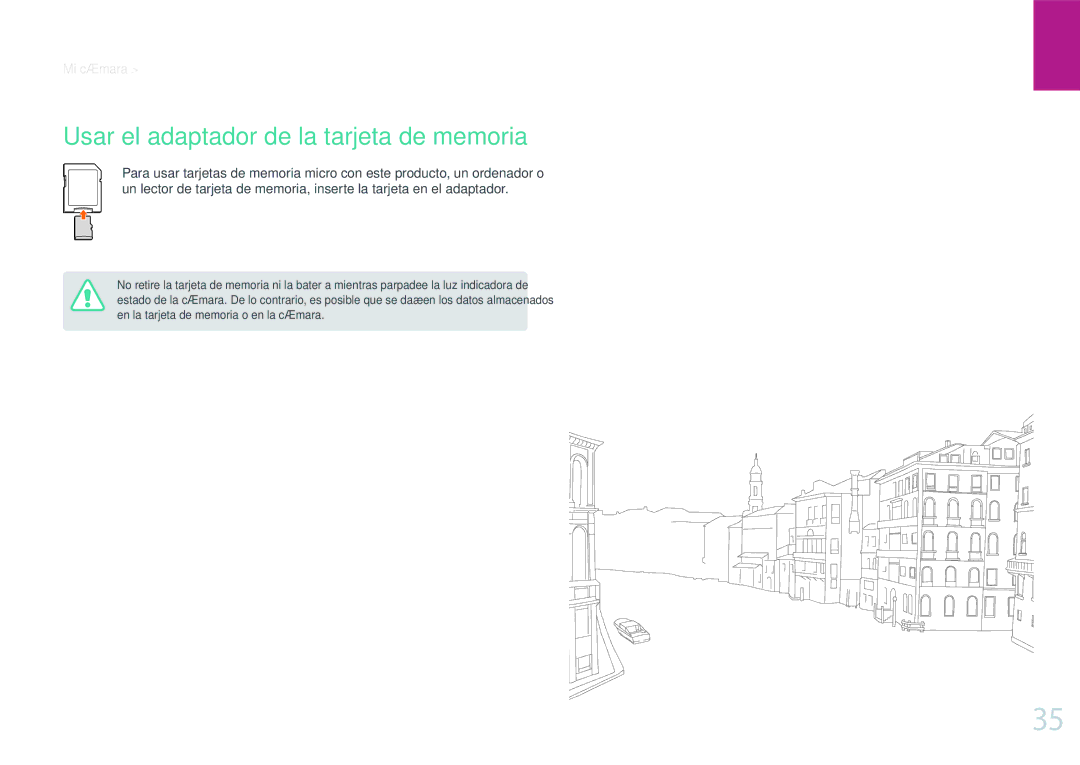 Samsung EV-NX500ZBMIES, EV-NX500ZBMHES manual Usar el adaptador de la tarjeta de memoria 