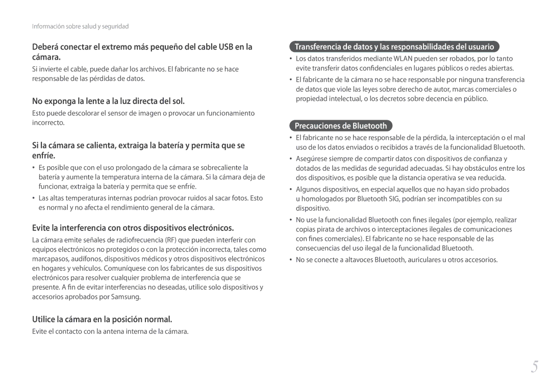 Samsung EV-NX500ZBMIES manual No exponga la lente a la luz directa del sol, Utilice la cámara en la posición normal 