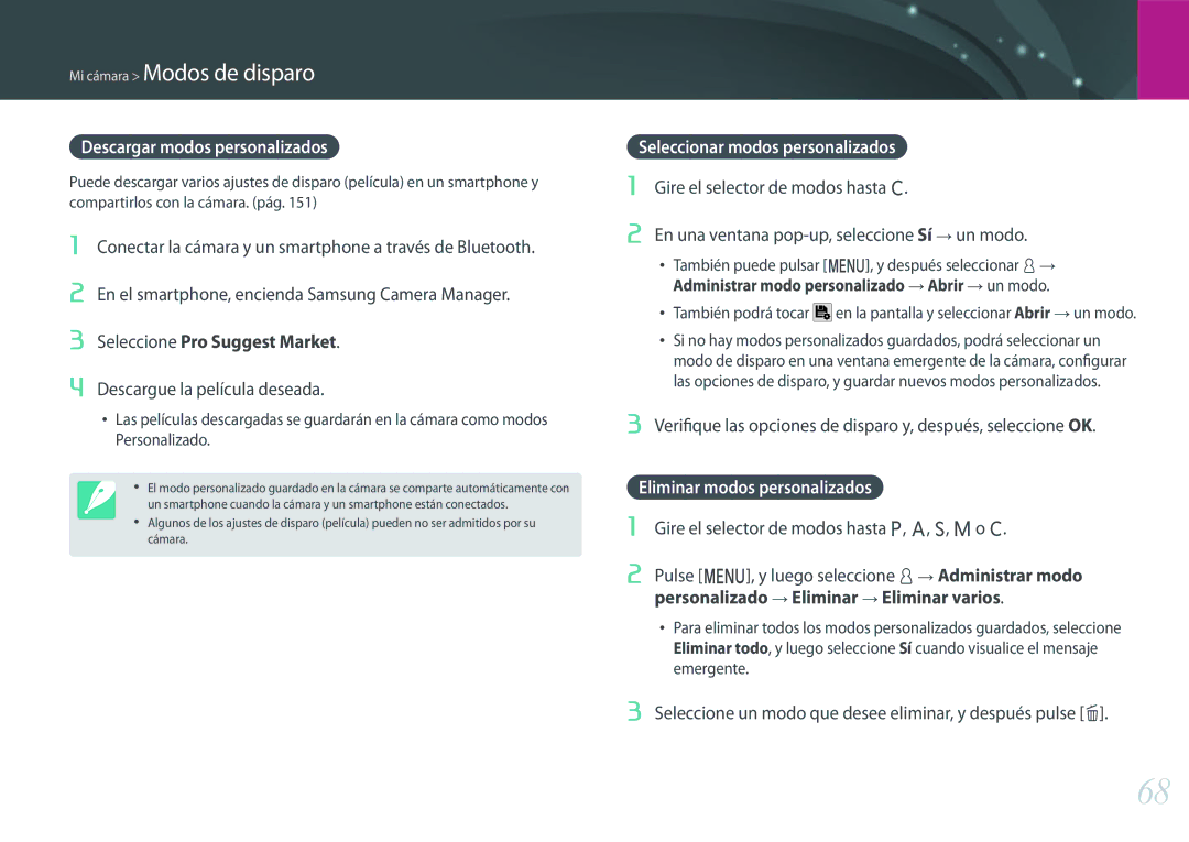 Samsung EV-NX500ZBMHES manual Descargar modos personalizados, Seleccione Pro Suggest Market, Descargue la película deseada 